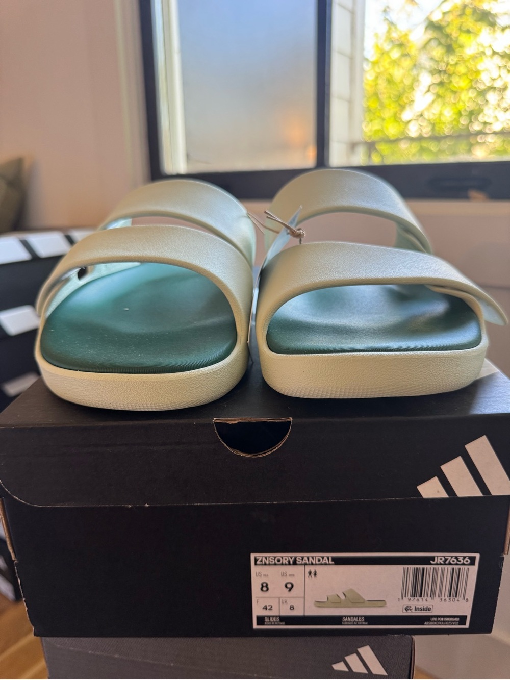 adidas ZNSORY Slide Sandals in Pale Mint and Teal men’s 8 // women’s 9
